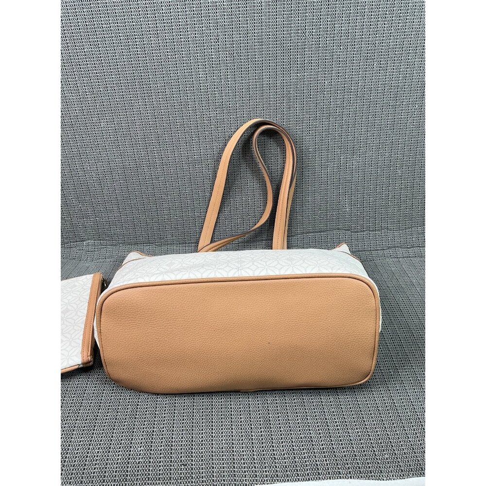 Rosetti Beige & Tan Tote Bag With Geometric Pattern & Matching Pouch - Picture 12 of 13